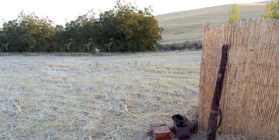 Puesto de caza preparado para Media Veda en un campo de siembra